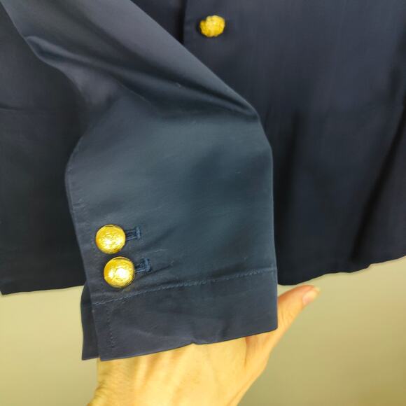 Vintage 90s Lauren Ralph Lauren Blazer Mens Medium Navy Blue Logo Emblem Preppy - Picture 5 of 9